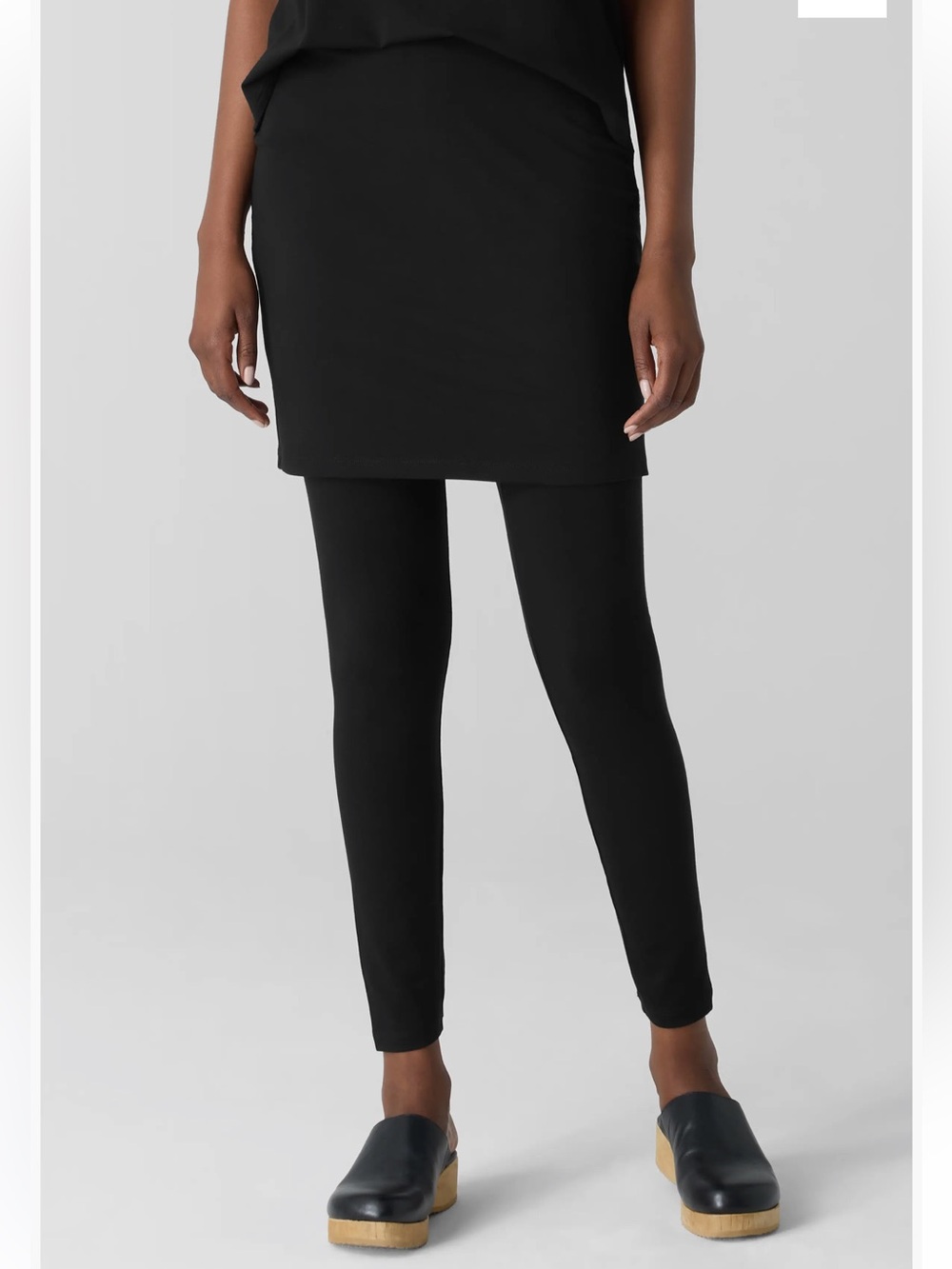 NWT Eileen Fisher Black Stretch Jersey Skirted Ankle Leggings Pants Sz. M
